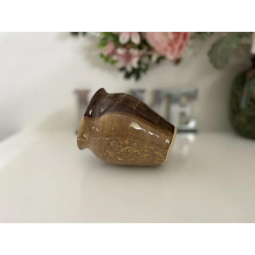 Blue and Brown Glazed Rare Signed by Artist Jen O MCM Studio Art Pottery Vase 5